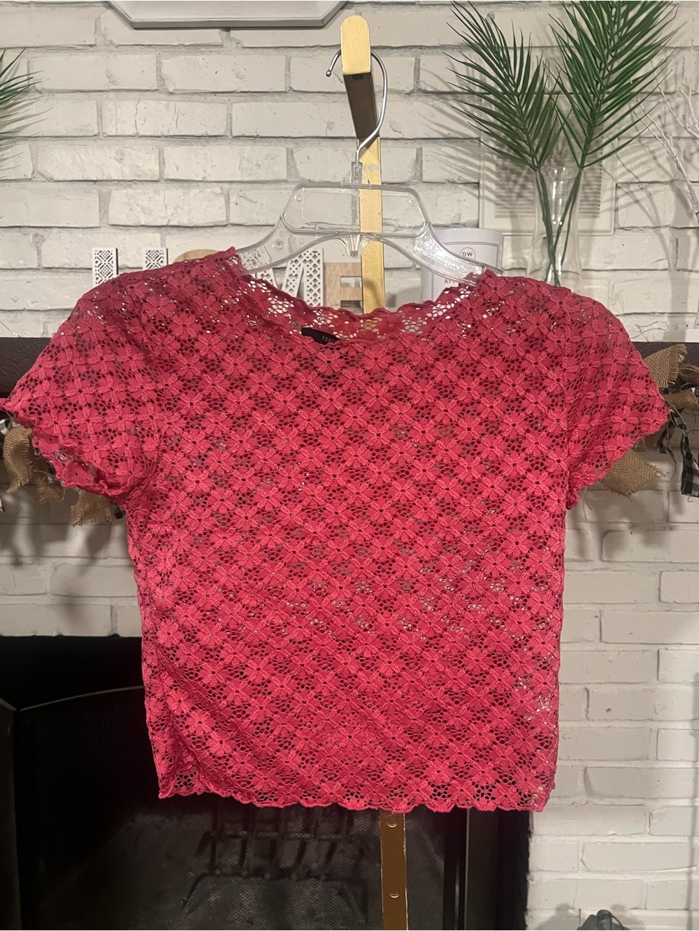 Forever 21 Hot Pink Floral Lace Crop Top